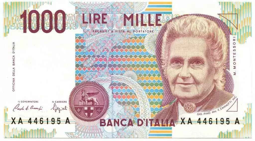1000 lire con Maria Montessori