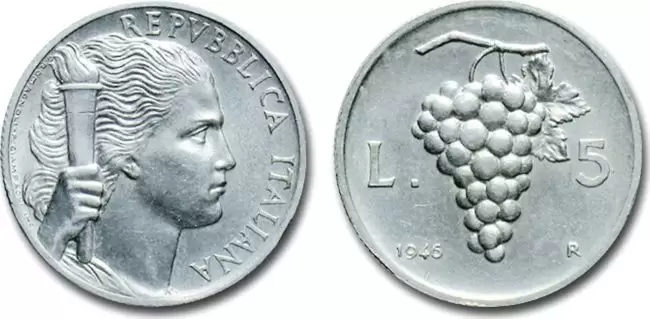  5 lire con l'Uva del 1946